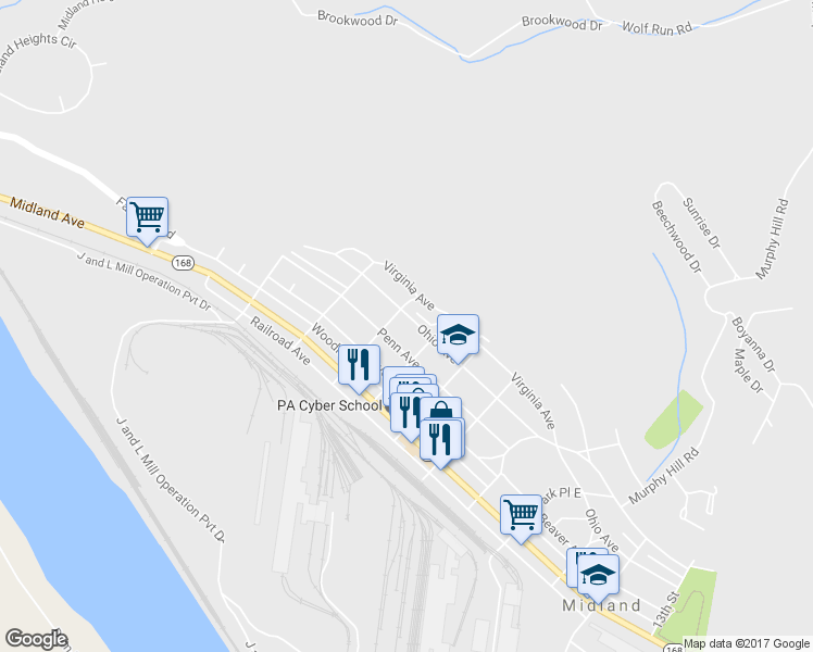 map of restaurants, bars, coffee shops, grocery stores, and more near 520 Ohio Ave in Midland
