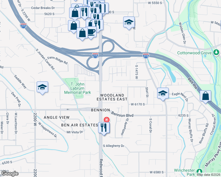 map of restaurants, bars, coffee shops, grocery stores, and more near 1623 Elsie Dr in Salt Lake City