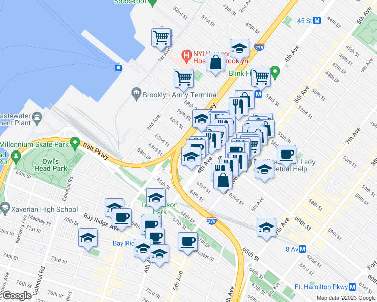 map of restaurants, bars, coffee shops, grocery stores, and more near 330 61st Street in Brooklyn