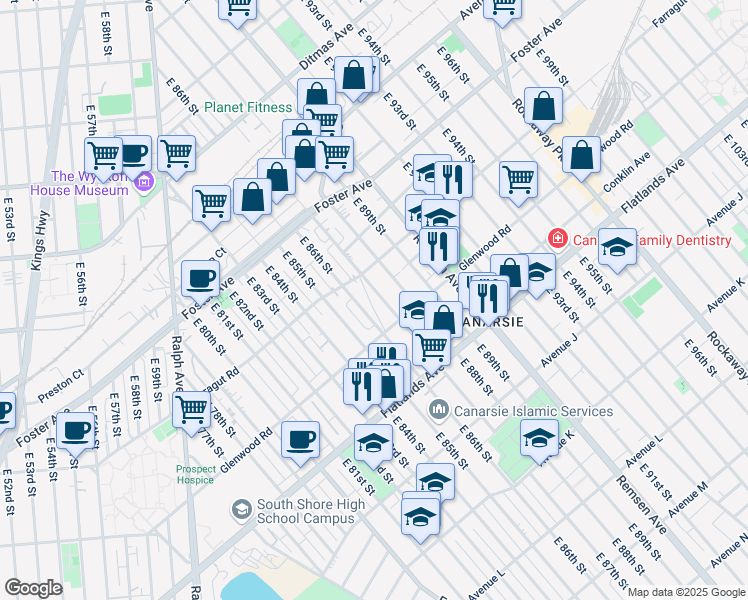 map of restaurants, bars, coffee shops, grocery stores, and more near 638 East 87th Street in Brooklyn