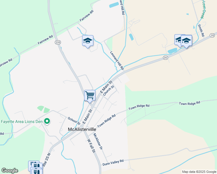 map of restaurants, bars, coffee shops, grocery stores, and more near 938 Pennsylvania 35 in McAlisterville