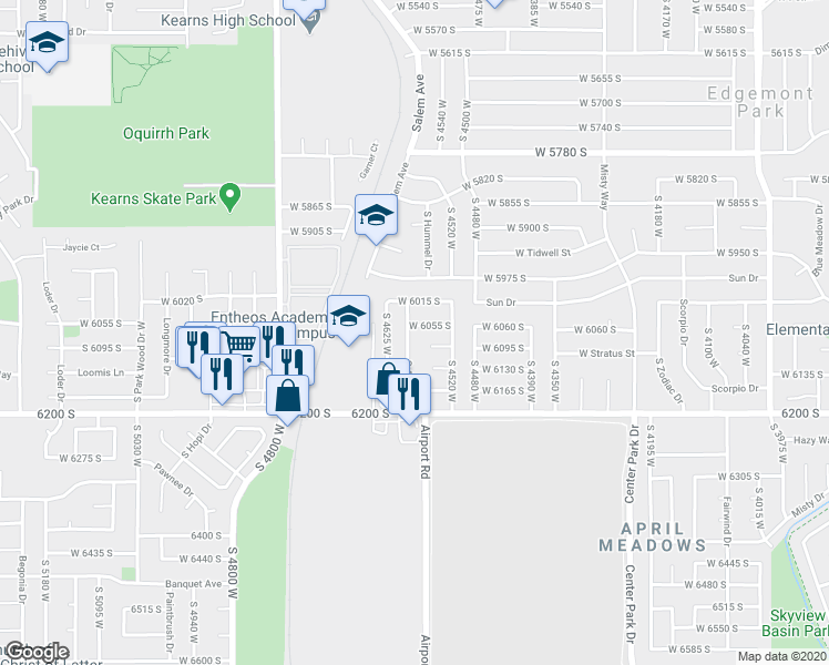 map of restaurants, bars, coffee shops, grocery stores, and more near 6067 South 4590 West in Kearns