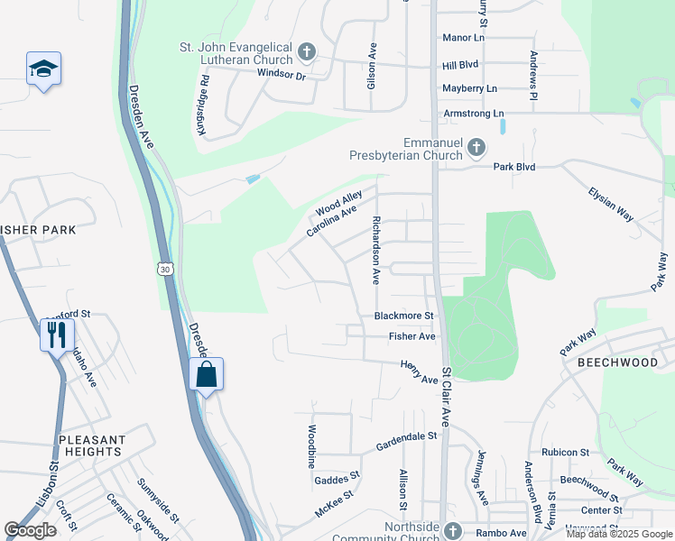 map of restaurants, bars, coffee shops, grocery stores, and more near 410 Fisher Avenue in East Liverpool
