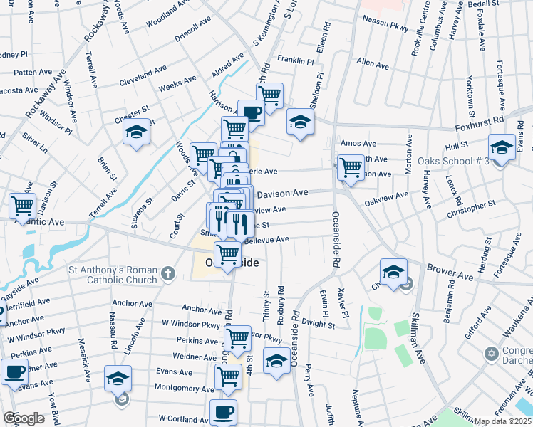map of restaurants, bars, coffee shops, grocery stores, and more near 48 Fairview Avenue in Oceanside