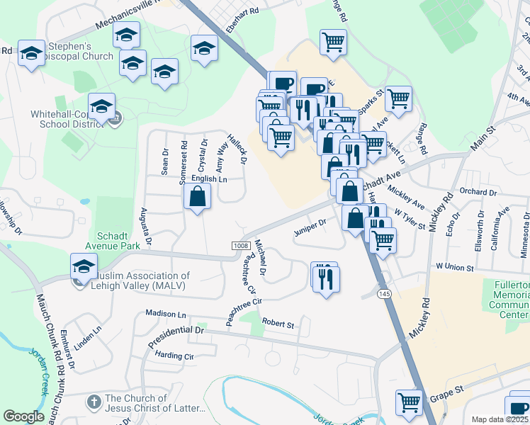 map of restaurants, bars, coffee shops, grocery stores, and more near 1857 Schadt Avenue in Whitehall
