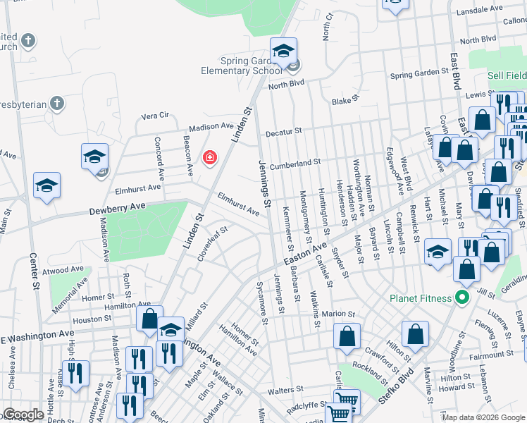 map of restaurants, bars, coffee shops, grocery stores, and more near 731 Elmhurst Avenue in Bethlehem
