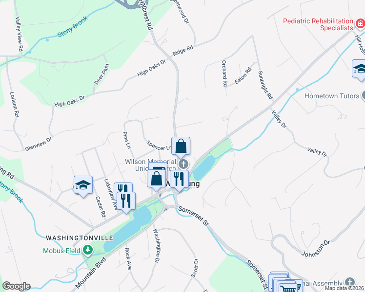map of restaurants, bars, coffee shops, grocery stores, and more near 80 Hillcrest Road in Watchung