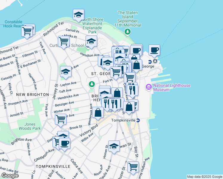 map of restaurants, bars, coffee shops, grocery stores, and more near 36 Montgomery Avenue in Staten Island