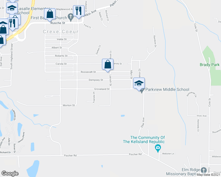 map of restaurants, bars, coffee shops, grocery stores, and more near 899 La Rosh Street in Creve Coeur