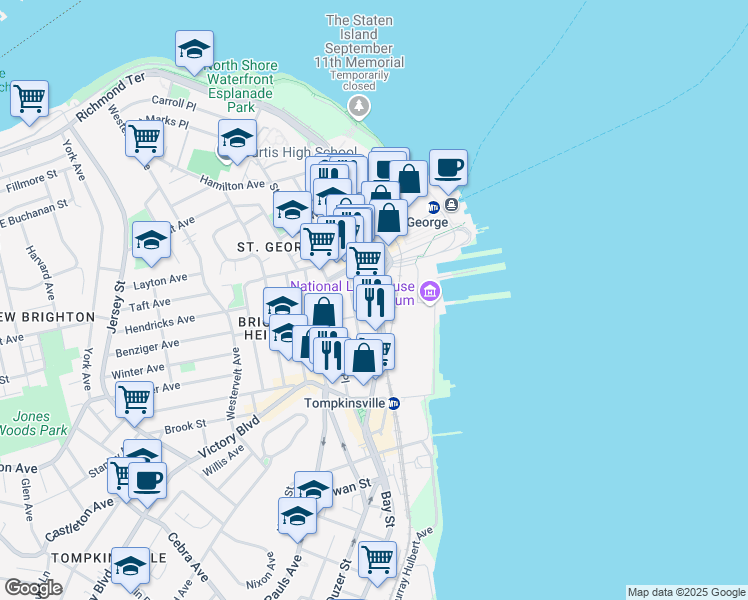 map of restaurants, bars, coffee shops, grocery stores, and more near 48 Bay Street in Staten Island