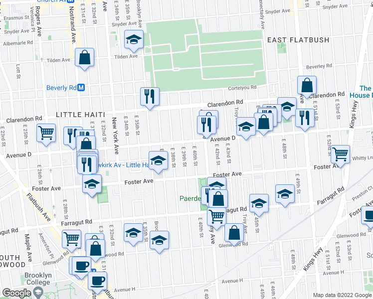 map of restaurants, bars, coffee shops, grocery stores, and more near 657 East 39th Street in Brooklyn