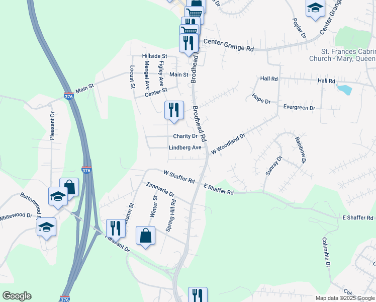 map of restaurants, bars, coffee shops, grocery stores, and more near 123 Lindberg Avenue in Aliquippa