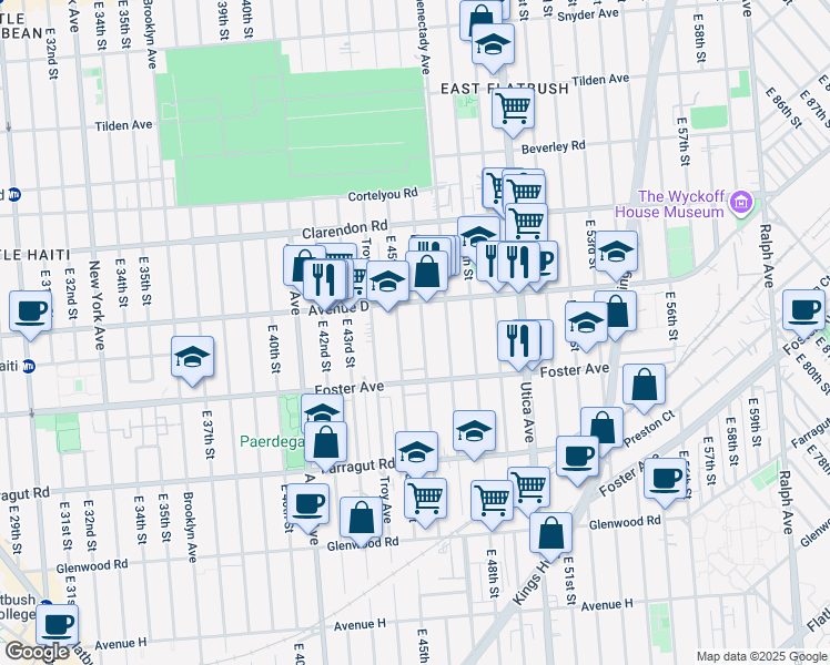map of restaurants, bars, coffee shops, grocery stores, and more near 828 E 46th St in Brooklyn