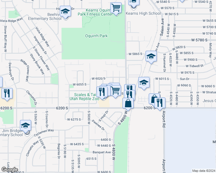 map of restaurants, bars, coffee shops, grocery stores, and more near 4902 West 6075 South in Kearns