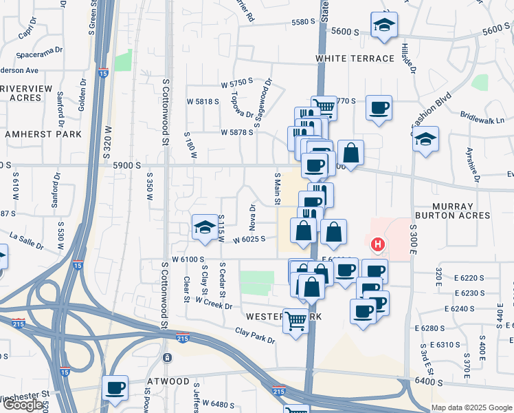 map of restaurants, bars, coffee shops, grocery stores, and more near 39 Moon Ridge Drive in Salt Lake City