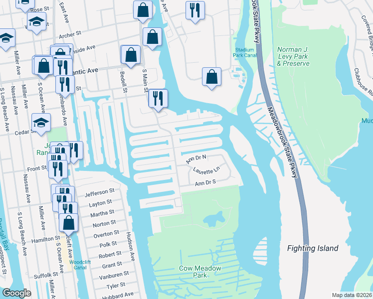 map of restaurants, bars, coffee shops, grocery stores, and more near 32 East 2nd Street in Freeport