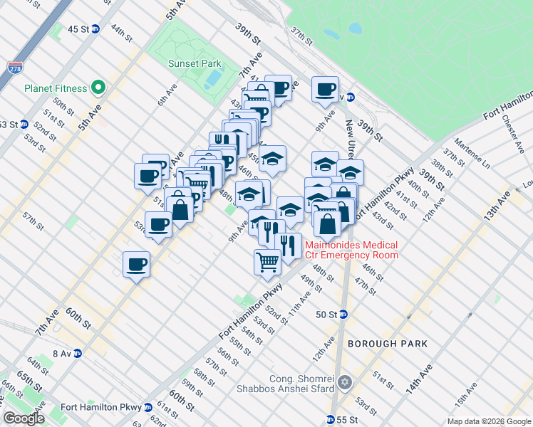 map of restaurants, bars, coffee shops, grocery stores, and more near 914 47th Street in Brooklyn
