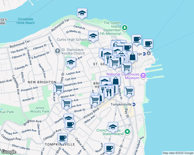 map of restaurants, bars, coffee shops, grocery stores, and more near 144 Daniel Low Terrace in Staten Island