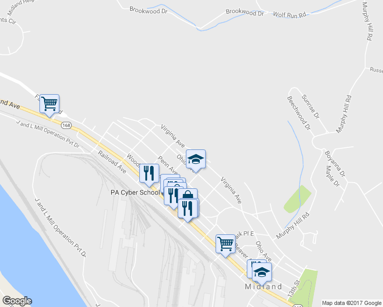 map of restaurants, bars, coffee shops, grocery stores, and more near 185 6th St in Midland