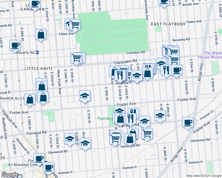 map of restaurants, bars, coffee shops, grocery stores, and more near 1326 Albany Avenue in Brooklyn