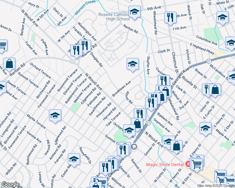 map of restaurants, bars, coffee shops, grocery stores, and more near 505 Brooklawn Avenue in Roselle