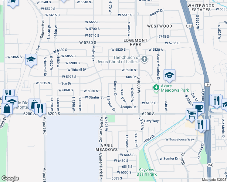 map of restaurants, bars, coffee shops, grocery stores, and more near 6062 Scorpio Drive in Kearns