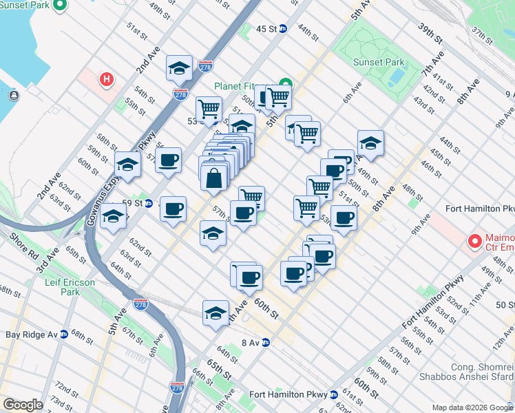 map of restaurants, bars, coffee shops, grocery stores, and more near in Brooklyn