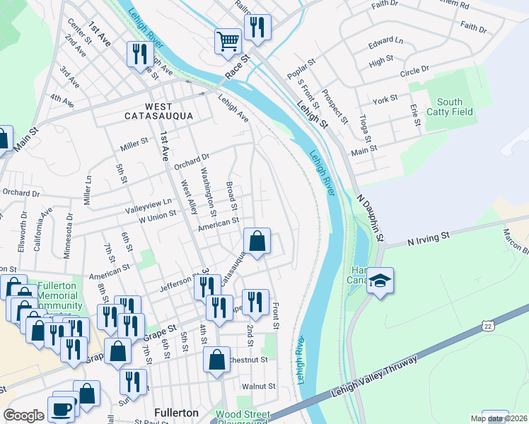 map of restaurants, bars, coffee shops, grocery stores, and more near 48 Peachtree Circle in Whitehall