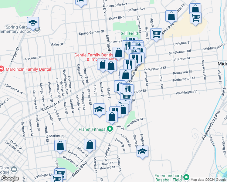 map of restaurants, bars, coffee shops, grocery stores, and more near 2011 Davis Street in Bethlehem
