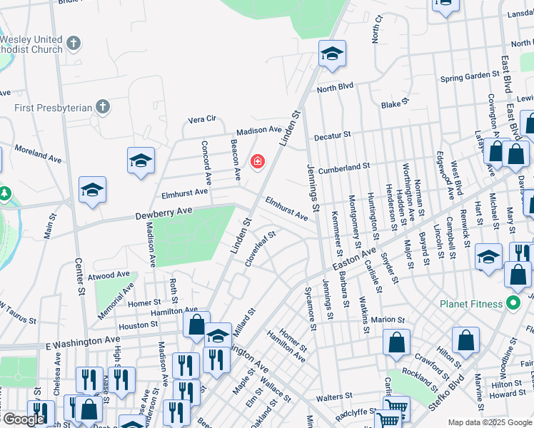map of restaurants, bars, coffee shops, grocery stores, and more near 619 Dewberry Avenue in Bethlehem