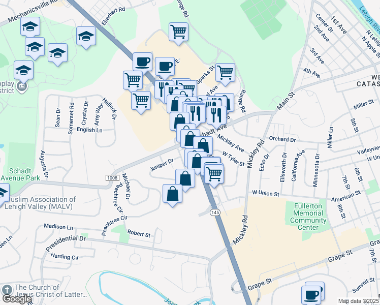 map of restaurants, bars, coffee shops, grocery stores, and more near 2350 Macarthur Road in Fullerton