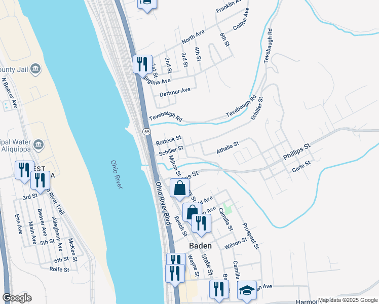 map of restaurants, bars, coffee shops, grocery stores, and more near 664 Market Street in Baden
