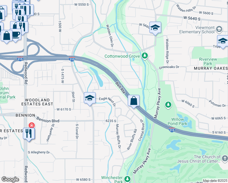 map of restaurants, bars, coffee shops, grocery stores, and more near 1179 Dunrobin Court South in Murray