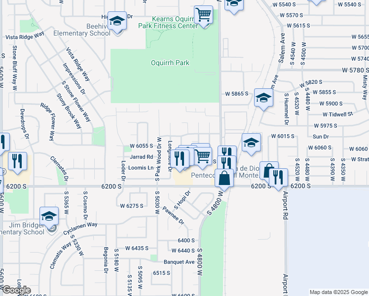 map of restaurants, bars, coffee shops, grocery stores, and more near 4902 West 6075 South in Kearns