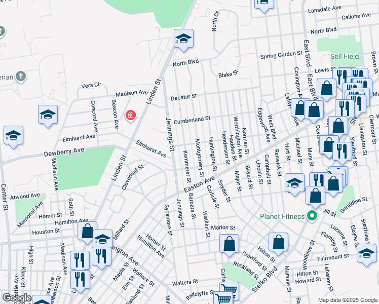 map of restaurants, bars, coffee shops, grocery stores, and more near 2038 Kemmerer Street in Bethlehem