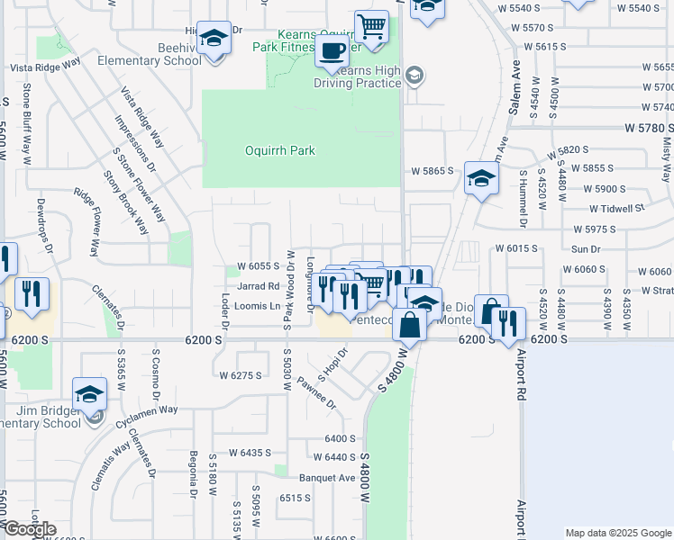map of restaurants, bars, coffee shops, grocery stores, and more near 4902 West 6075 South in Kearns