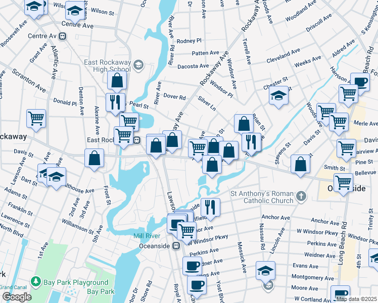 map of restaurants, bars, coffee shops, grocery stores, and more near 479 Griffin Street in Oceanside