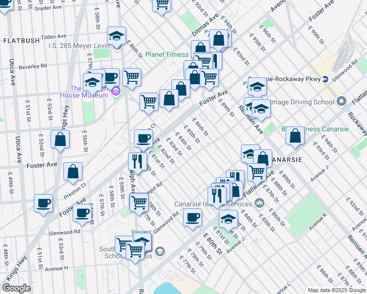 map of restaurants, bars, coffee shops, grocery stores, and more near 557 East 83rd Street in Brooklyn