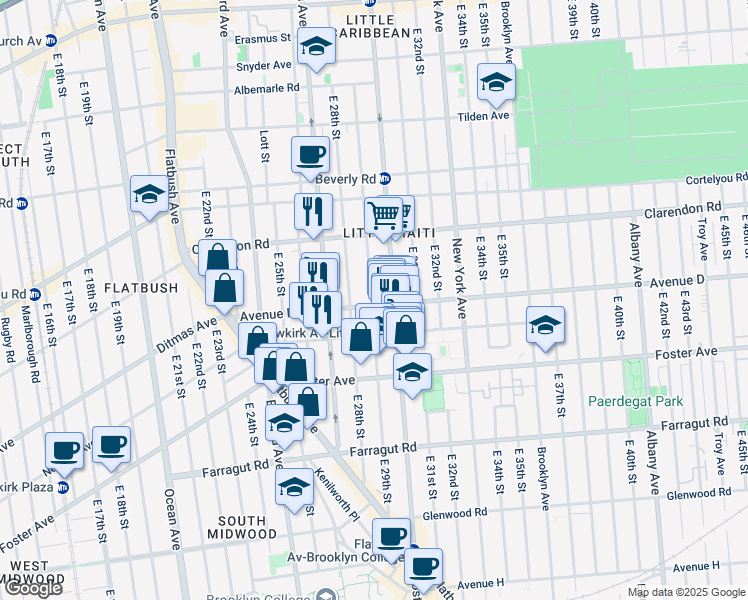map of restaurants, bars, coffee shops, grocery stores, and more near 2811 Avenue D in Brooklyn
