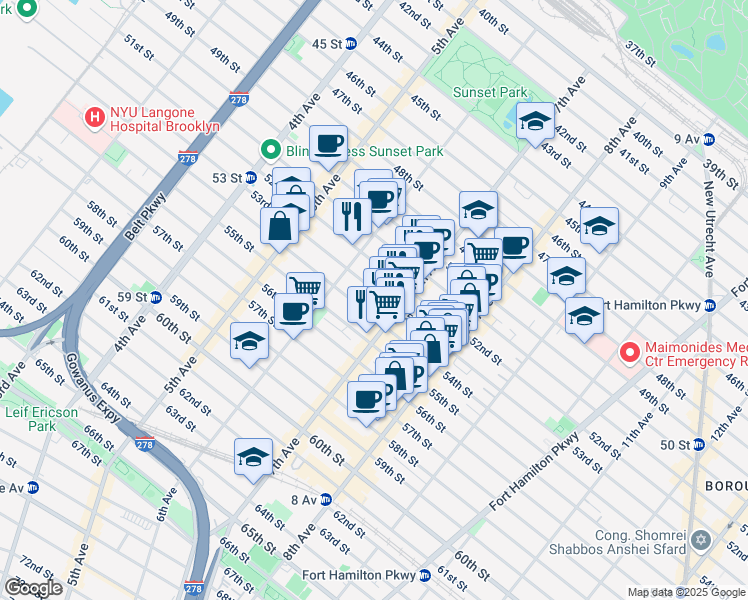 map of restaurants, bars, coffee shops, grocery stores, and more near 658 53rd Street in Brooklyn