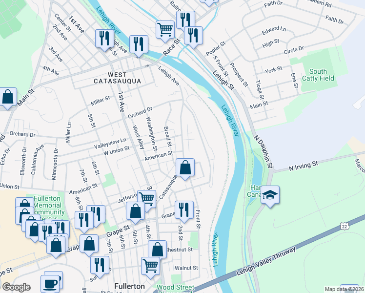map of restaurants, bars, coffee shops, grocery stores, and more near 48 Peachtree Circle in Fullerton