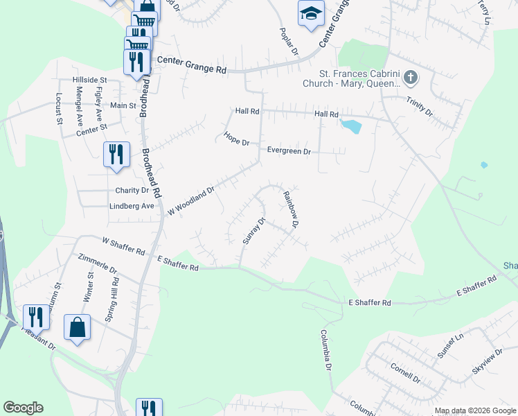 map of restaurants, bars, coffee shops, grocery stores, and more near 121 Sunray Drive in Aliquippa