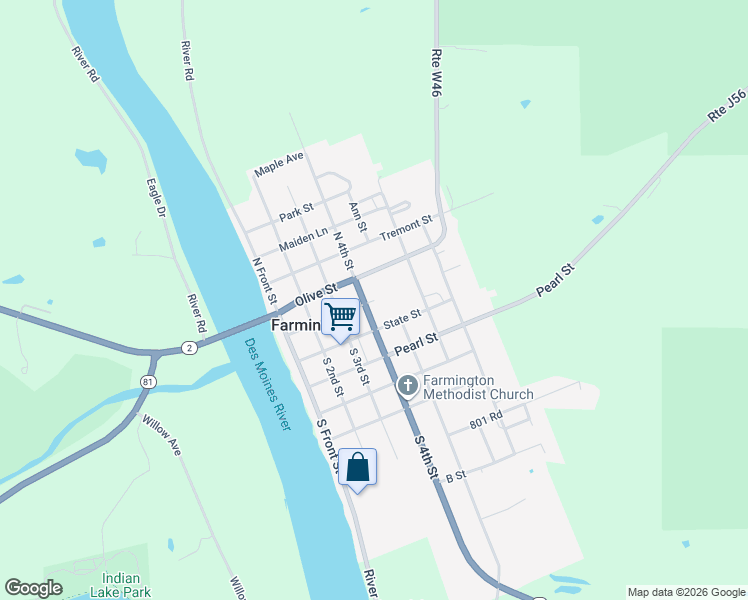 map of restaurants, bars, coffee shops, grocery stores, and more near 906 Elm Street in Farmington