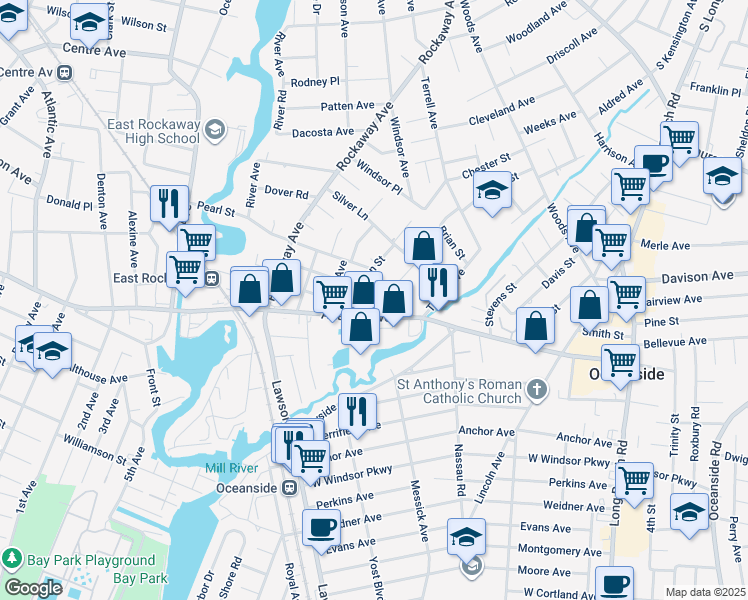 map of restaurants, bars, coffee shops, grocery stores, and more near 2915 Davison Street in Oceanside