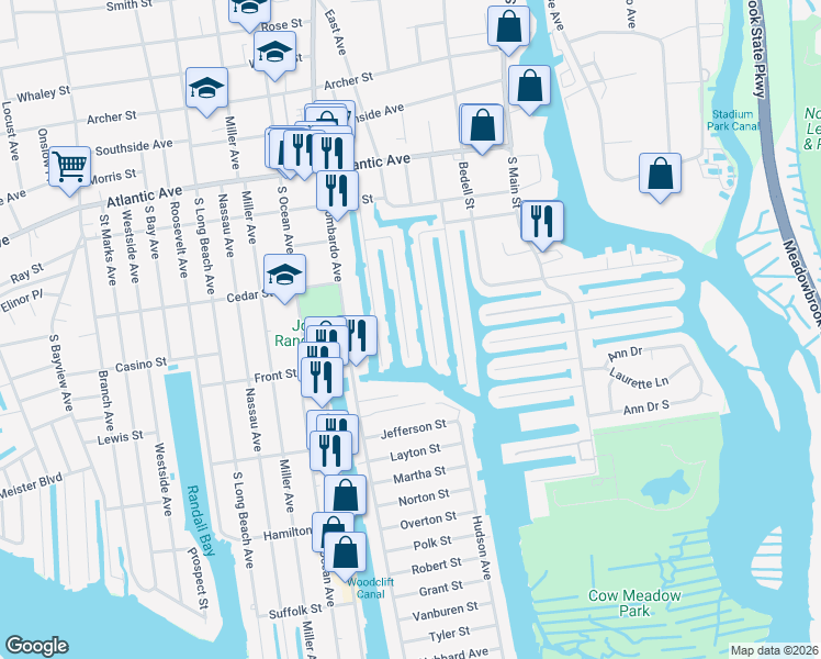 map of restaurants, bars, coffee shops, grocery stores, and more near 315 Arthur Street in Freeport