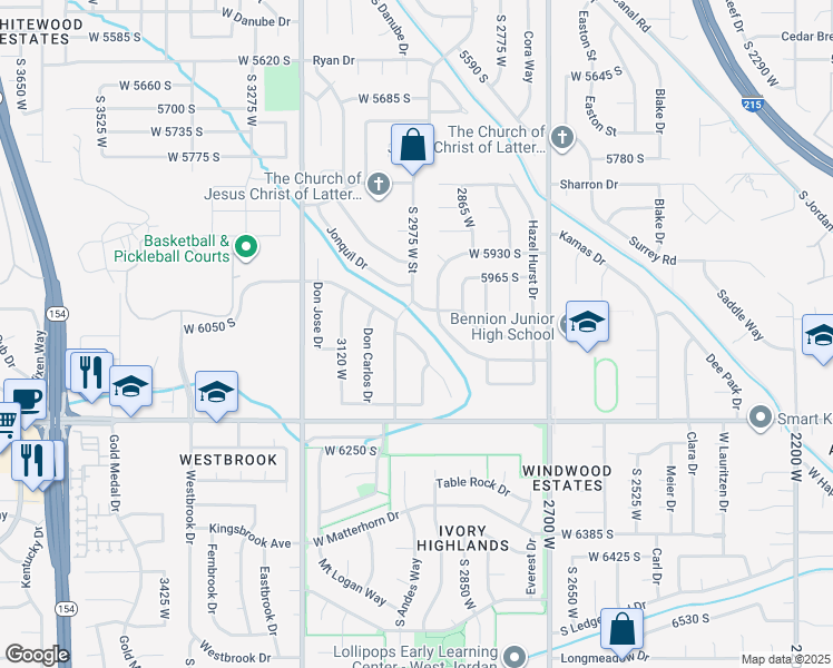 map of restaurants, bars, coffee shops, grocery stores, and more near 6069 Don Juan Drive in Salt Lake City