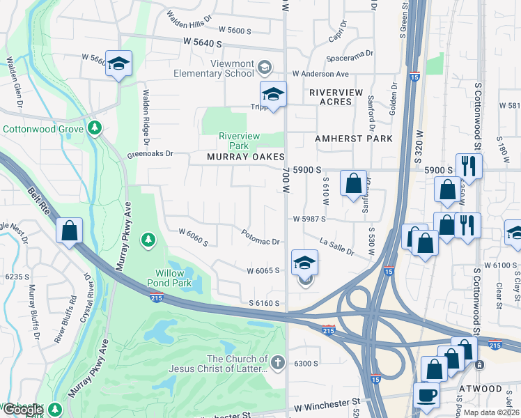 map of restaurants, bars, coffee shops, grocery stores, and more near 5972 Roanoke Circle in Murray