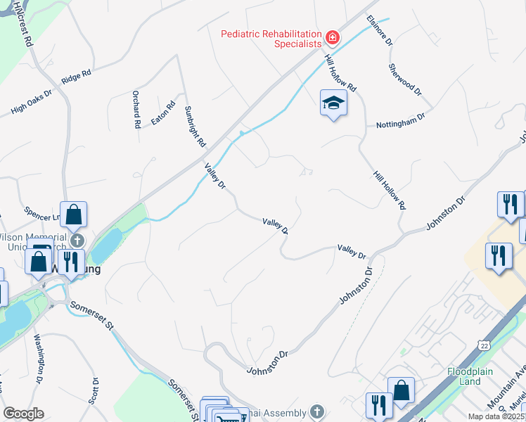 map of restaurants, bars, coffee shops, grocery stores, and more near 200 Valley Drive in Watchung