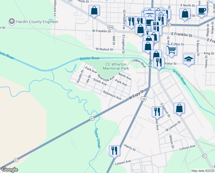 map of restaurants, bars, coffee shops, grocery stores, and more near 507 Smith Avenue in Kenton