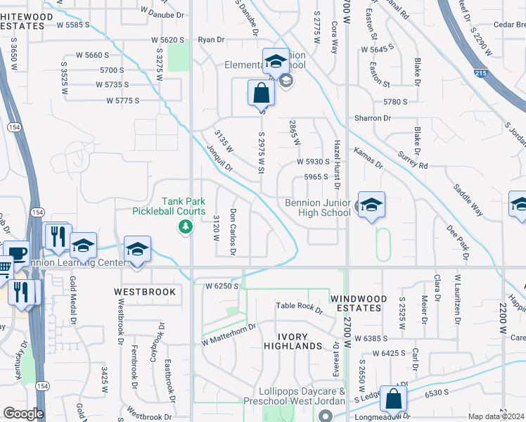 map of restaurants, bars, coffee shops, grocery stores, and more near 6069 Don Juan Drive in Salt Lake City